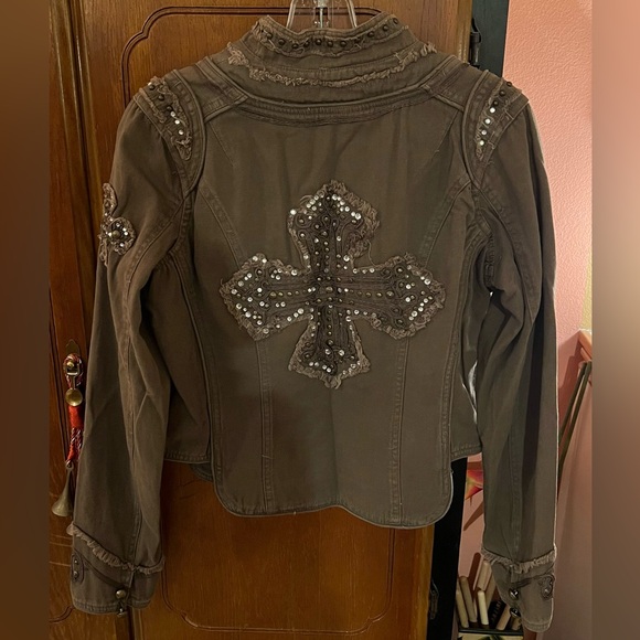 EUC vintage Miss Me olive and brass military style cropped jacket, size L ❤️ - Picture 3 of 4